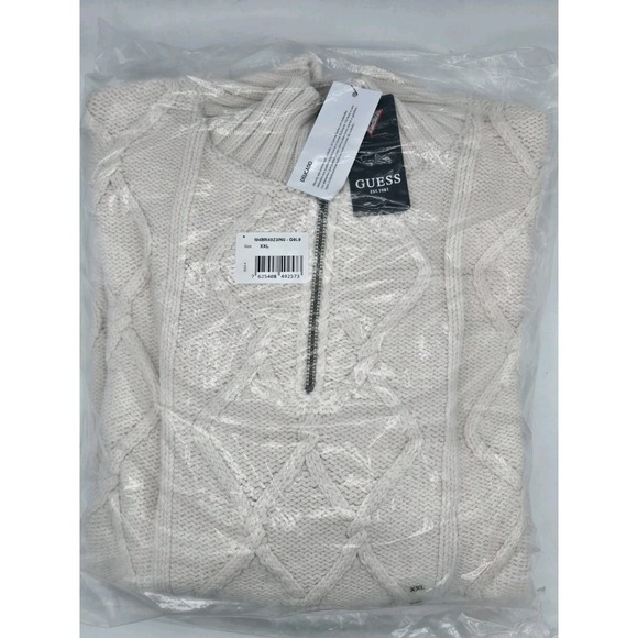 Guess Other - GUESS Mens Long Sleeve‎ Diamond Cable Half Zip Knit Sweater Yarn Blend Sz XXL